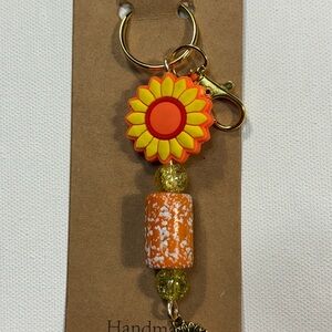 Sunflower Keychain with Orange Beads